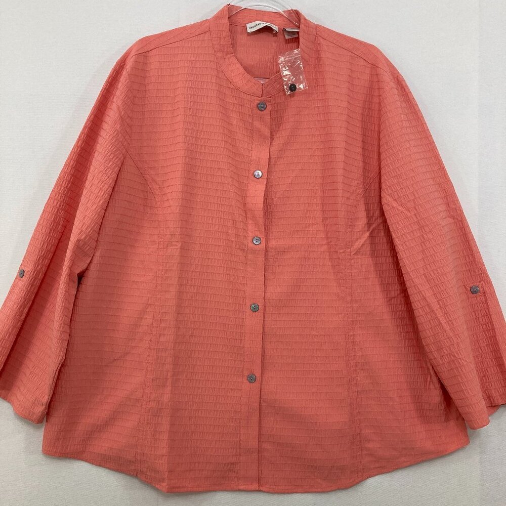Vintage Draper’s & Damon’s‎ size 2X Coral Textured Mandarin Collar Button Down